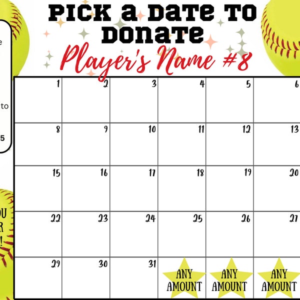 Softball Calendar Printable Etsy
