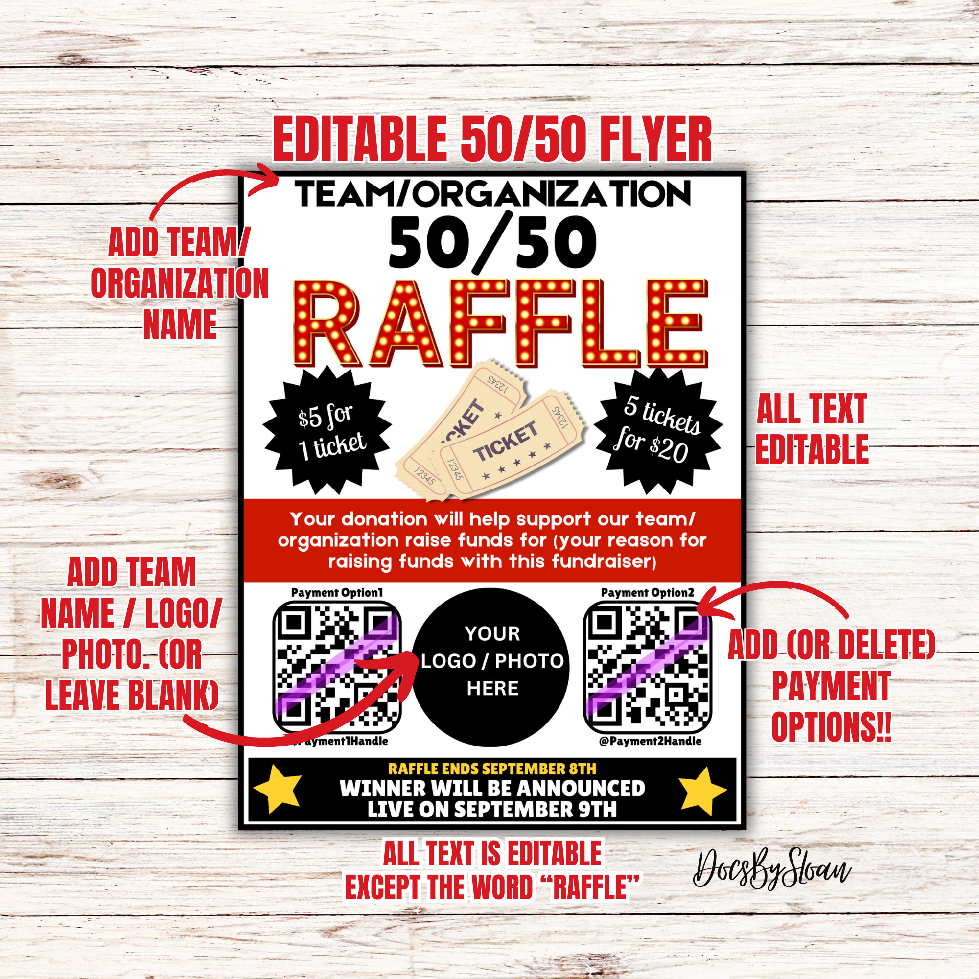 editable-50-50-flyer-template-fundraiser-ticket-instant-access-to-template-template-baseball-organization-softball-cheer-dance-soccer-etsy