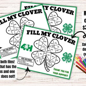 Fill my clover, 4H fundraiser,  black out board, pick a date to donate , calendar, 4H FFA fundraiser, pay date