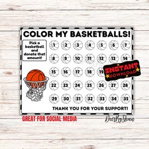 Basketball-Spendenaktion, Füllen Sie meine Basketball-Spendenaktion, Farb-Basketball, Datum auswählen, Black-Out-Board, Datum auswählen, Farb-Spendenaktion,