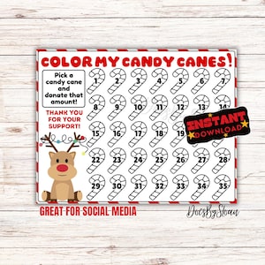 December Christmas themed Fundraiser black out my board, Candy Cane, December, fundraiser, pick a date donate, pay the date, toys for tots