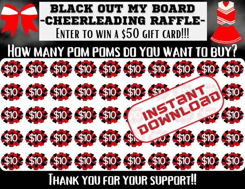 Cheer Raffle Red, Black Out My Board, Pick a Date to Donate Fundraiser ...