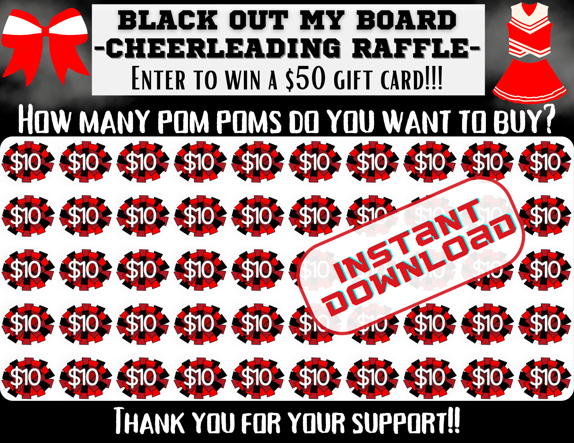 Cheer Raffle Red, Black Out My Board, Pick a Date to Donate Fundraiser ...