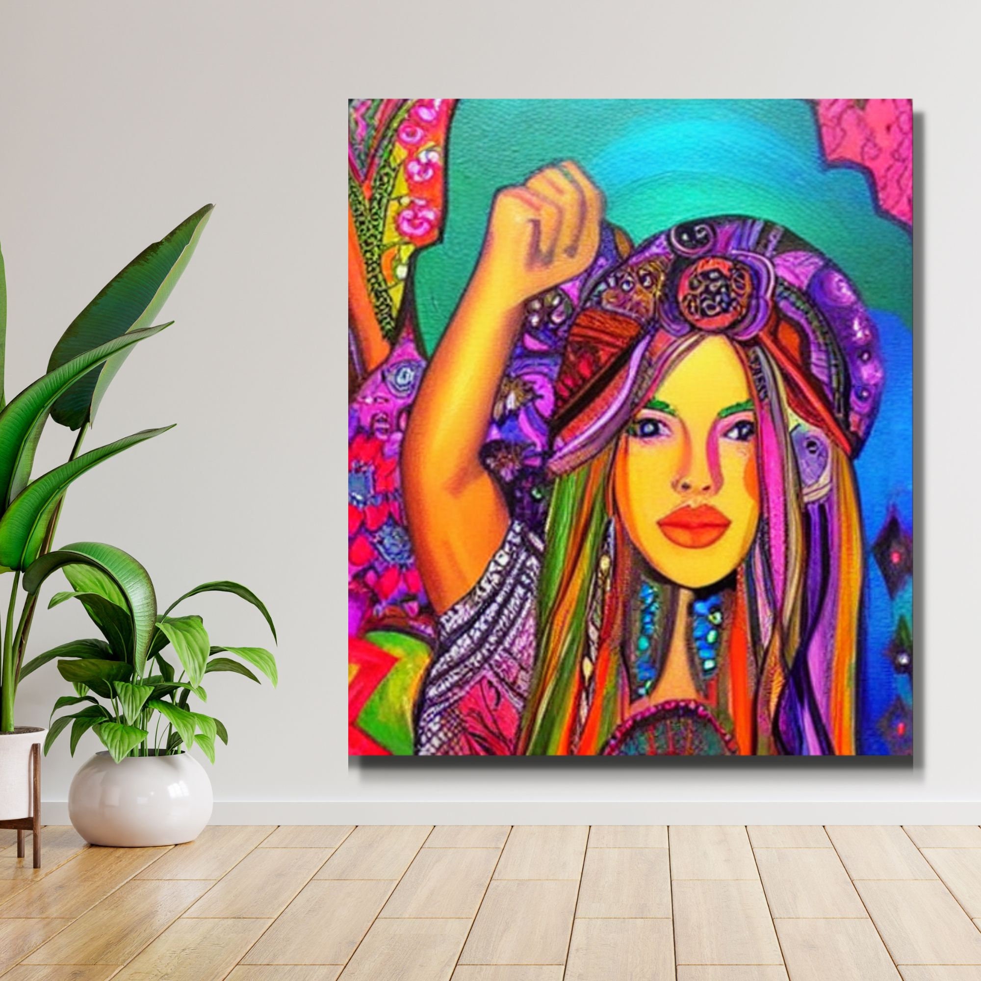 Colorful Woman Portrait Paintings Women Poster Modern Wall Art Abstract ...