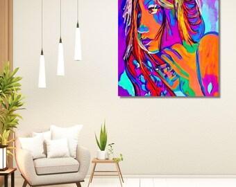 Colorful Woman Portrait Paintings Women Poster Modern Wall Art Abstract ...