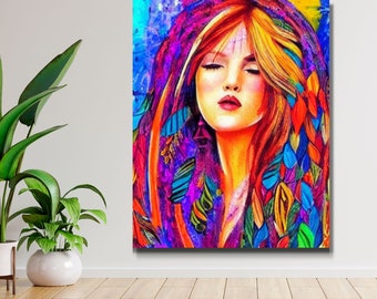 Colorful Woman Portrait Paintings Women Poster Modern Wall Art Abstract ...