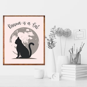 Karma Is a cat wall art Pink Poster Printable Dorm Room Decor Cat Poster Cat Wall Art Digital Download to Print on Poster or Canvas for Gift