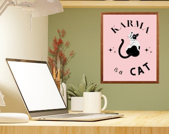 Swiftie Gift, Karma is a Cat Pink Poster Printable, DCat Poster, Cat Wall Art Digital Download to Print on Poster or Canvas for Gift