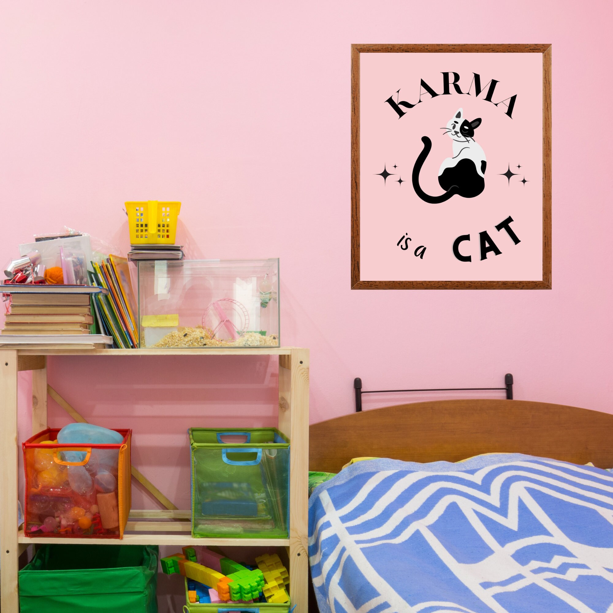 Karma Is A Cat Pink Poster Printable, Dorm Room Decor, Cat Poster, Cat