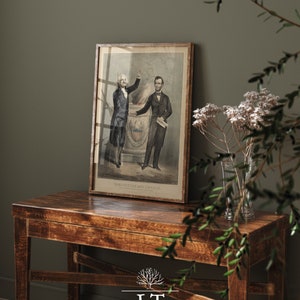 Vintage American Print, Portrait of Washington and Lincoln, George Washington and Abraham Lincoln US History Printable, Digital Download