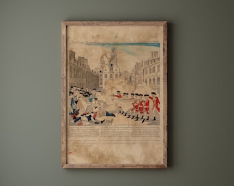 Gravura vintage do Massacre de Boston por Paul Revere | Decoração de parede patriótica | Arte americana vintage | Arte americana para impressão | Impressão patriótica