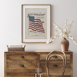 Vintage Star Spangled Banner Music Cover Art, Printed and Shipped, Authentic Patriotic Art, Vintage American Flag Art Print, Americana