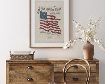 Art vintage de couverture de musique de bannière étoilée, imprimé et expédié, art patriotique authentique, impression d'art de drapeau américain vintage, americana