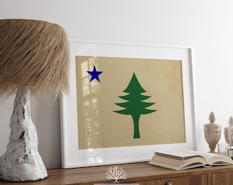 Maine State Pine Tree Flag Vintage Printable Art, Maine State Flag Print, Vintage State Flags, Maine Printable Decor, Unofficial Maine Flag