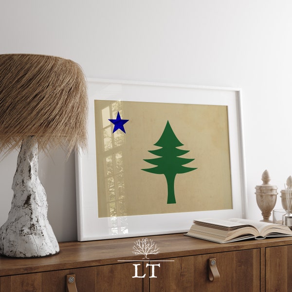 Maine State Pine Tree Flag Vintage Printable Art, Maine State Flag Print, Vintage State Flags, Maine Printable Decor, Unofficial Maine Flag