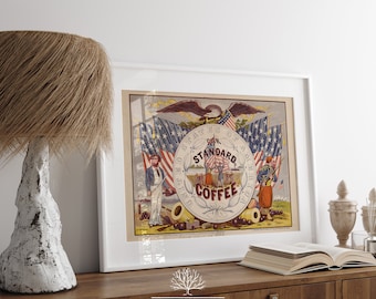 Vintage Kaffee Wandkunst, Vintage Americana, Unser Standardkaffee Kaffee könnt, Kaffee Shop Wandkunst, Kaffee druckbar, Amerikanische Flagge Kunst