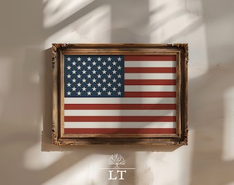 American Flag Printable, US Flag print, American Flag in Muted Colonial Style Colors, Vintage style US Flag print, Patriotic Printable Art