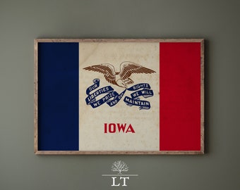 Iowa State Flag Vintage Printable Art, Iowa State Flag Print, Vintage State Flags, Iowa Printable Wall Decor, Iowa Gift Idea