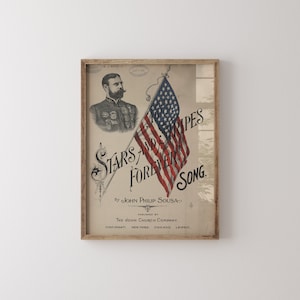 Omslagsbild av vintagemusik | Stjärnor och ränder för alltid | Patriotisk väggkonst | Dekoration för musikrum | Digital nedladdning bild 1