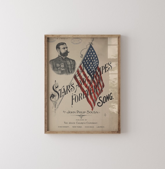 Vintage Music Cover Art | Stars and Stripes Forever | Patriotic Wall Art | Music Room Decor | Digital Download