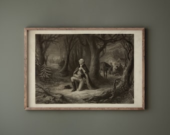 Vintage Patriottische Wall Art George Washington Gebed in Valley Forge George Washington Afdrukbare Americana Wall Decor Patriottische Amerikaanse geschiedenis