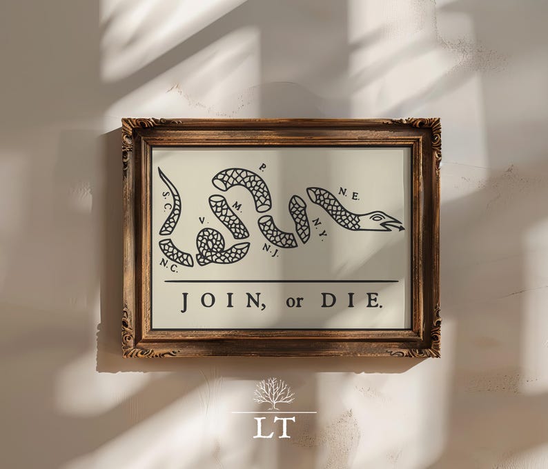 Join or Die Flag Printable, Rattlesnake Flag Print, Unite or Die Flag ...