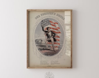Arte musical partiótica vintage para decoração de parede patriótica Arte de parede imprimível vintage americana para sala de música músicas de nossos países EUA