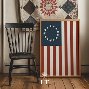 Colonial Betsy Ross Flag Print, Vertical Hanging Betsy Ross Flag, Patriotic Printable, American Flag, Betsy Ross, Colonial 4th of July decor