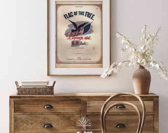 Patriottische muziek Cover Art, vlag of de gratis vintage USA Wall art, muziekkamer decor, vintage patriottische wand decor, Americana, 4 juli kunst