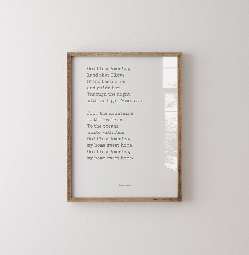 God Bless America Lyrics Printable Patriotic Gift God Bless America ...