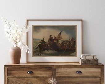 Impressão Americana Vintage, George Washington Cruzando o Delaware, Arte Patriótica Imprimível, Arte da Guerra Revolucionária, Arte de parede Patriótica Vintage