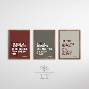 Colonial Style Patriotic Quote Posters, Thomas Jefferson Liberty and Freedom Quotes, Vintage American Historical Print, Patriotic Printable
