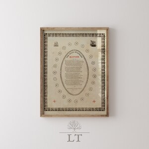 Vintage Star Spangled Banner Text Print, Printed and Shipped you you, Authentic Vintage Patriotic Art