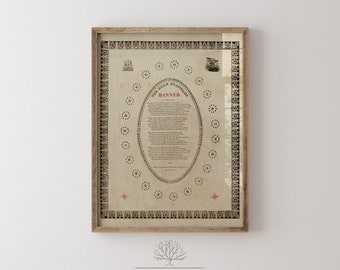 Vintage Star Spangled Banner Text Print, Printed and Shipped you you, Authentic Vintage Patriotic Art