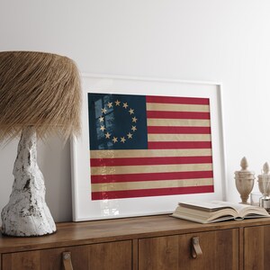 American Flag Vintage Patriotic printable, Betsy Ross Patriotic Flag Print, Vintage Americana wall decor, Independence Day print, July 4th