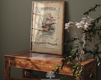 Vintage patriottische muziek cover kunst, Amerika, unieke patriottische Amerikaanse kunst, muziek kamer decor, vintage patriottische Americana, 4 juli kunst