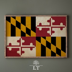 Maryland State Flag Vintage Printable Art, Maryland State Flag Print, Vintage State Flags, Maryland Printable Decor, Maryland Gift Idea
