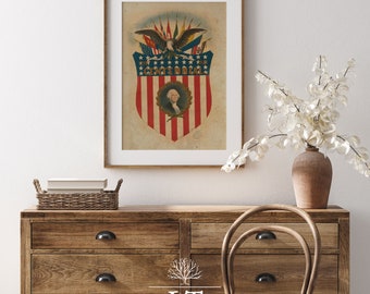 Dia da Independência do Centenário de 1876 para impressão, impressão patriótica vintage, arte de George Washington 4 de julho, arte patriótica para impressão de decoração de parede