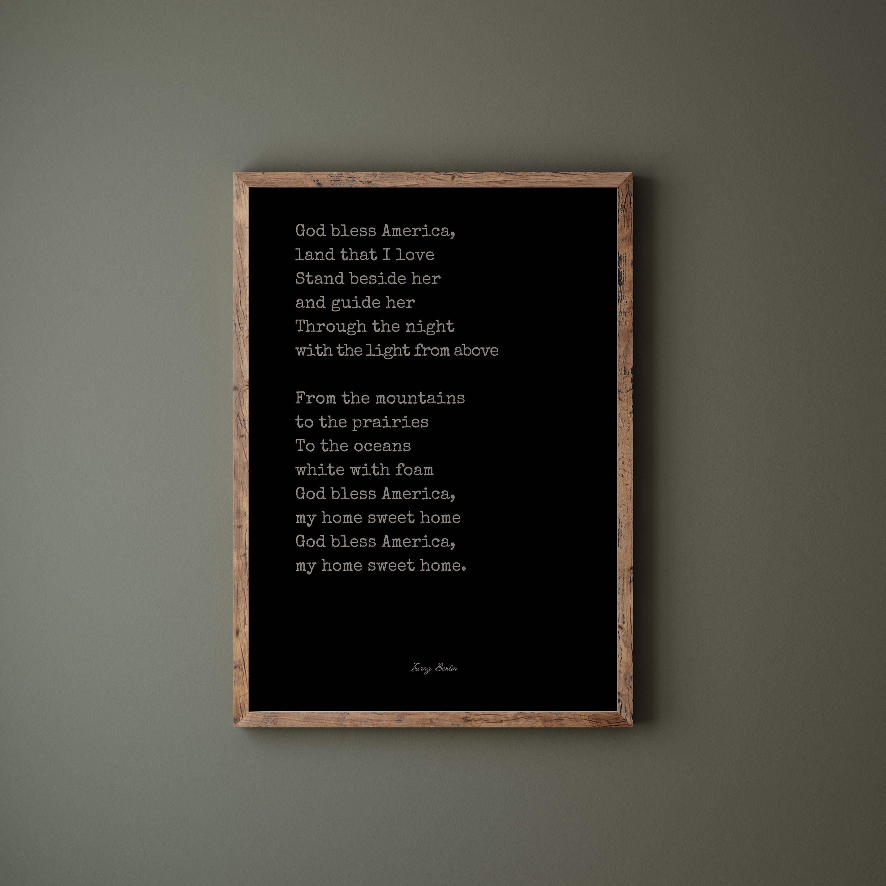 God Bless America Lyrics Printable Patriotic Gift God Bless America ...