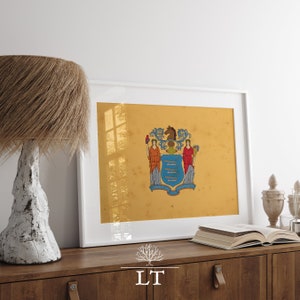 New Jersey State Flag Vintage Printable Art, New Jersey State Flag Print, Vintage, New Jersey Printable wall Decor, New Jersey Gift Idea
