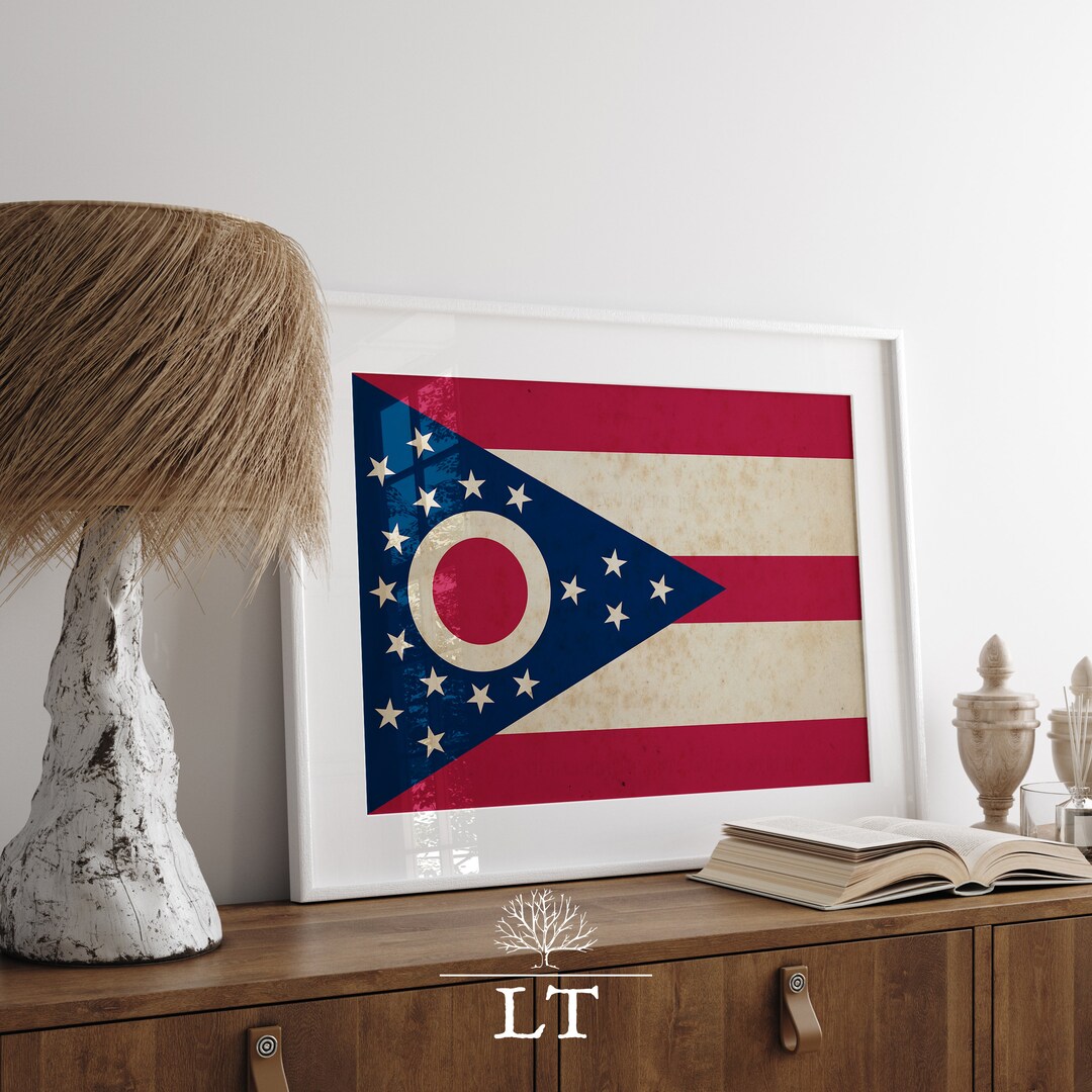 Vintage Ohio State Flag Print, Ohio Flag Print, Vintage Ohio State ...