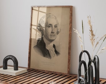 Vintage George Washington Patriotic printable, Currier and Ives George Washington portrait, Vintage American Fourth of July art print
