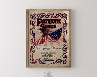 Patriottische vintage kunst aan de muur voor muziekkamer afdrukbare patriottische liedjes muziek cover art voor Americana muur decor afdrukken vintage Americana decor