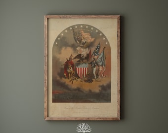 Vintage 1800s Patriotic Art Print, Arms of the United States of America, Vintage American art, Vintage Patriotic wall decor, 4th of July art