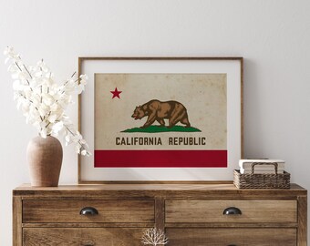 カリフォルニアの州旗　 100%コットン 100%コットン、ナチュラルキャンバス、カリフォルニア共和国の州旗