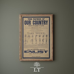Vintage-Armee-Rekrutierungsdruck, gedruckt und versendet, Vintage-Armee-Rekrutierungsposter, patriotische Kunst, patriotisches Vintage-Militär-Wanddekor