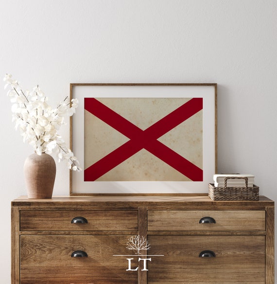 Alabama State Flag Printable Vintage Flag Printable Patriotic Wall Art Alabama Gift Flag Americana Style Vintage Patriotic Print