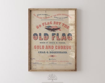 Vintage 1861 Patriotic Music Cover Art, No Flag but the Old Flag, Music Room decor, Vintage Patriotic wall decor, Americana, 4th of July art