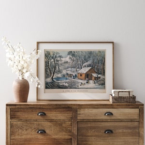 Vintage Wall Art | Currier and Ives Print | A Home in the Wilderness | Americana Wall Decor | Digital Download