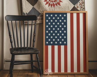 Colonial Style American Flag Printable, Muted Colors American Flag, US Flag print, Old Glory, Vintage American Flag print, 4th of July Decor